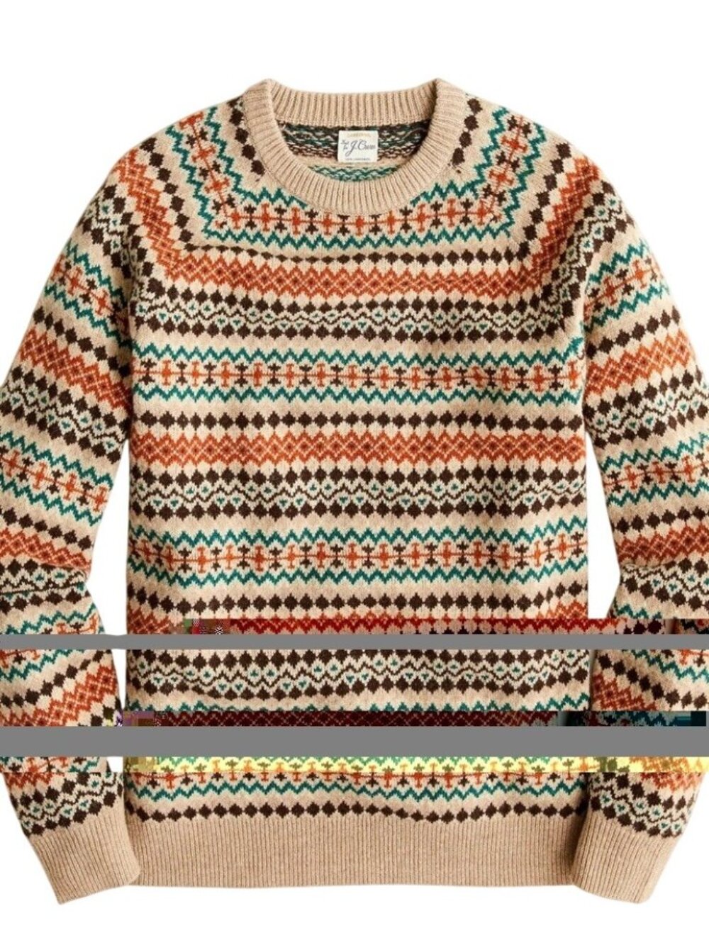 J Crew Fair Isle Crewneck sweater Mens Size XL 100% Lambswool Classic Tan Knit